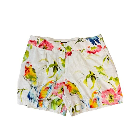 Tommy Bahama Linen Shorts Parrot Floral Watercolor Tropical 6 - Picture 1 of 5